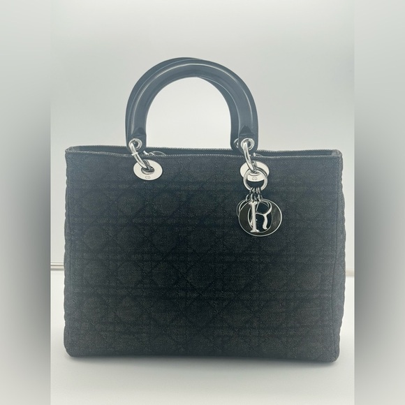 Lady Dior Denim Cannage Quilted Top Handle Bag Denim - Large Size - Picture 7 of 10